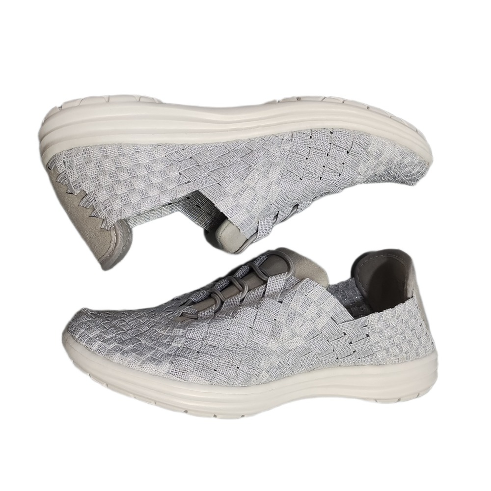 Bernie Mev Victoria Running Shoes Womens US Size 6 Gray Woven Stretch Slip On